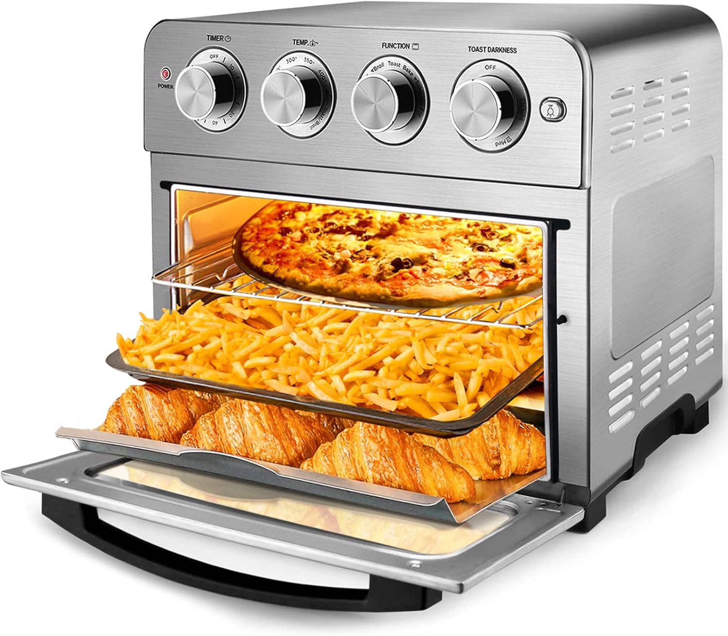 Geek Chef Air Fryer, 7-in-1 Air Fryer Oven, 6 Slice 24.5QT Air Fryer Toaster Oven Combo, Roast, Bake, Broil, Reheat, Fry Oil-Free, Extra Large Convection Countertop Oven, Accessories Included, Stainless Steel, ETL Listed, 1700W