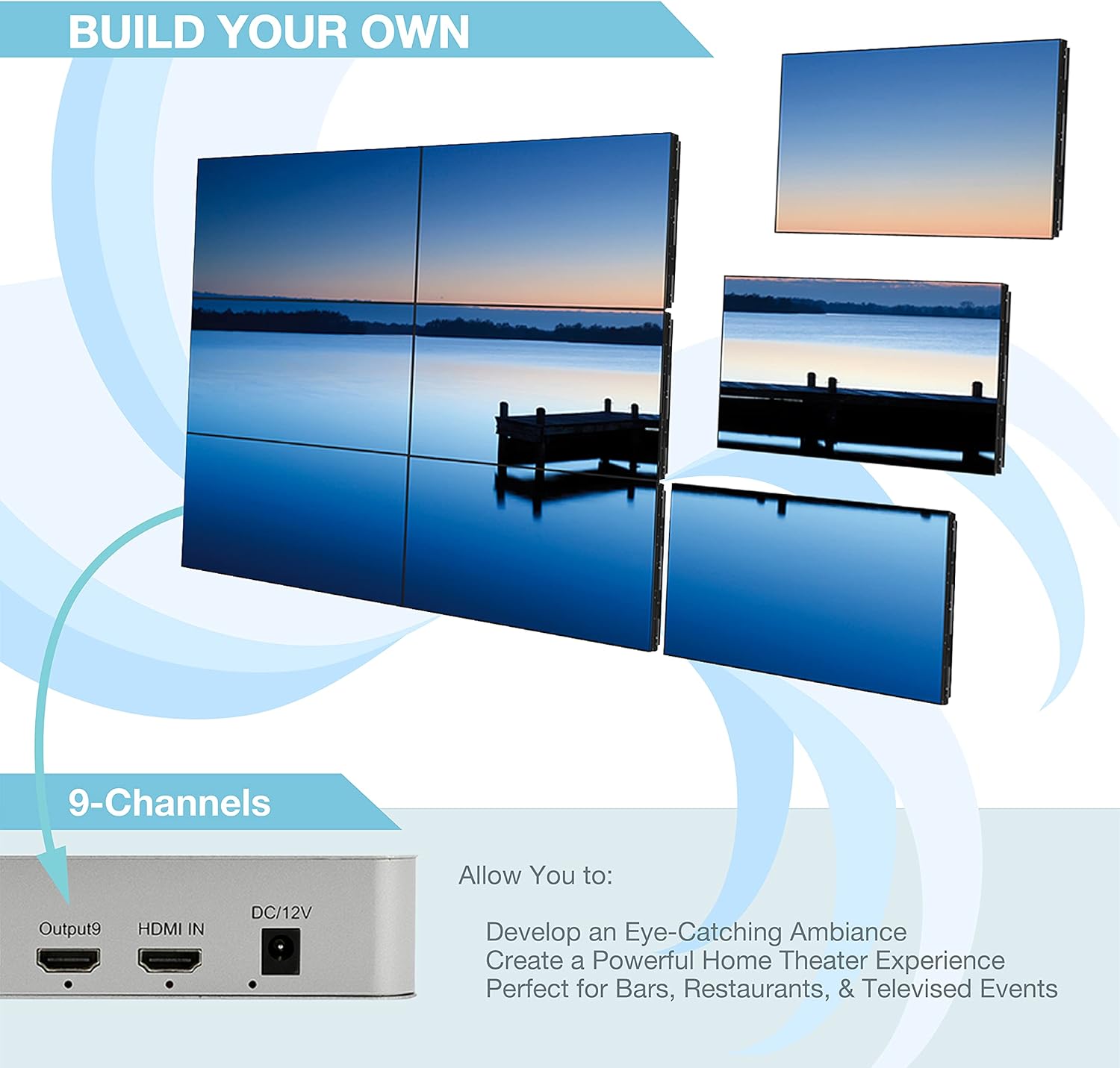 Expert Connect 3x3 Video Wall Controller with Media Player | 1080p, HDMI 1.4, HDCP1.4 Compliant | 1 HDMI Input & 9 Outputs | 1x2, 1x3, 1x4, 2x1, 2x2, 2x3, 2x4, 3x1, 3x2, 3x3, 4x1, 4x2