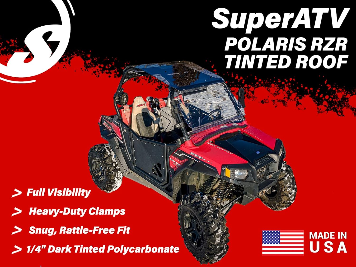 SuperATV Dark Tinted Roof for 2012+ Polaris RZR 570 | Increases Visibility! | Made of 1/4