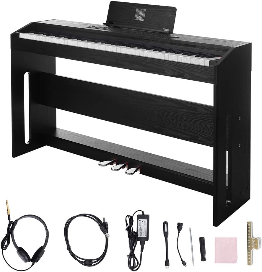 Digital Piano,Les Ailes de la Voix 88 Key Electric Piano Home Piano Electric Keyboard for Beginner Adults with 3 Pedal Board,Music Stand,Power Adapter, Headphone,Instruction Book White with Bench
