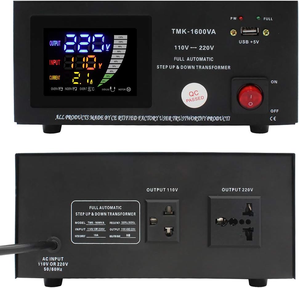 Yinleader Voltage Converter Transformer(220V to 110V, 110V to 220V) Step Up/Down Transformer Converter 110/120 Volt - 220/240 Volt - Circuit Breaker Protection (TMK-1600)