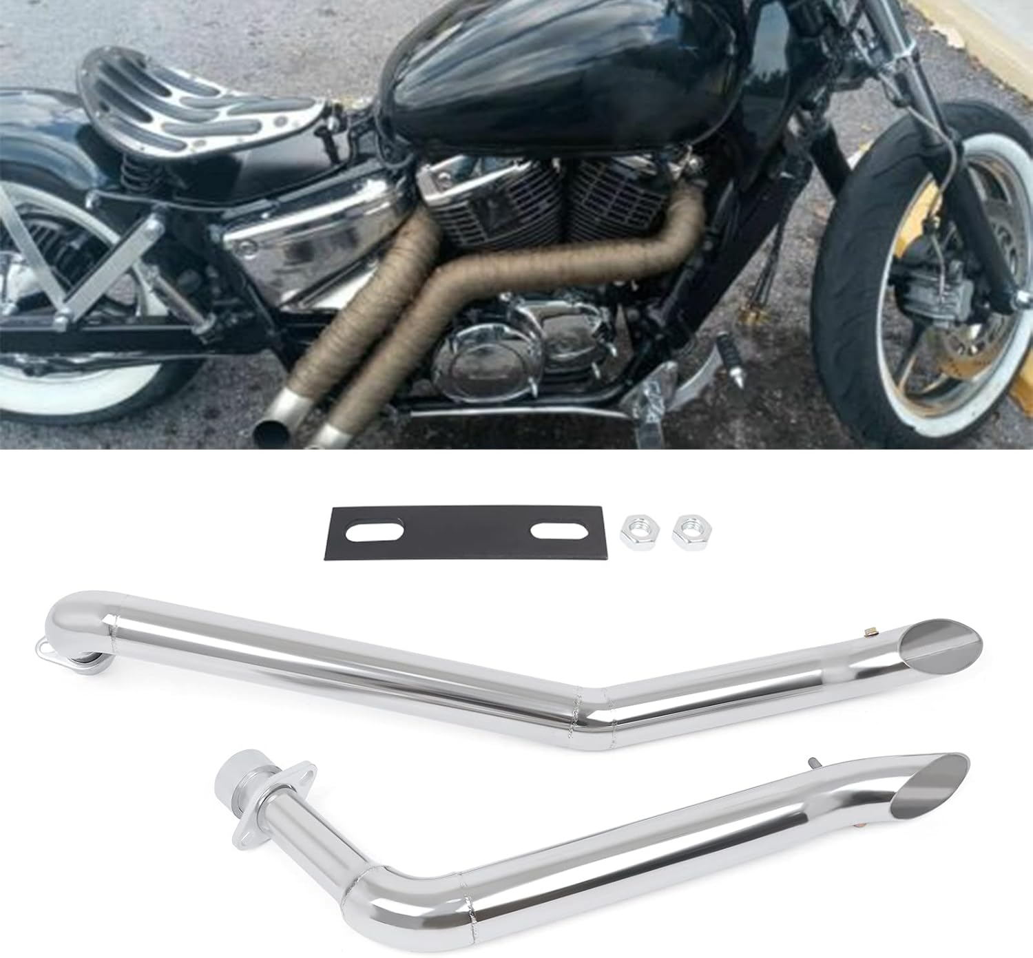 Worldmotop Stainless Steel Exhaust System Muffler Exhaust Pipe for Honda Shadow Sabre 1100 VT1100C2 Spirit 1100 VT1100C ACE 1100 Tourer 1100 VT1100T Aero 1100 VT1100C3(chrome)
