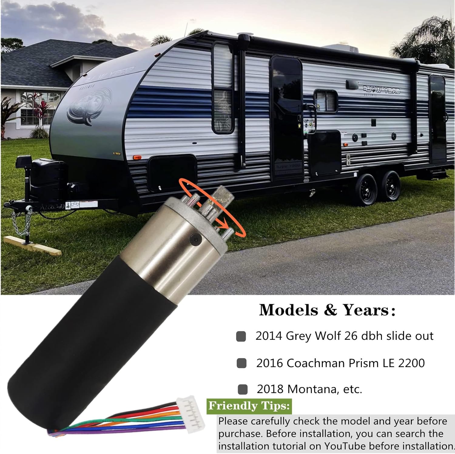 LicBund 236575 RV in-Wall Slide Out Motor Compatible with 300:1 High Torque Gear Ratio Assembly Camper IG-42 10mm Motor, Black Pack of 2