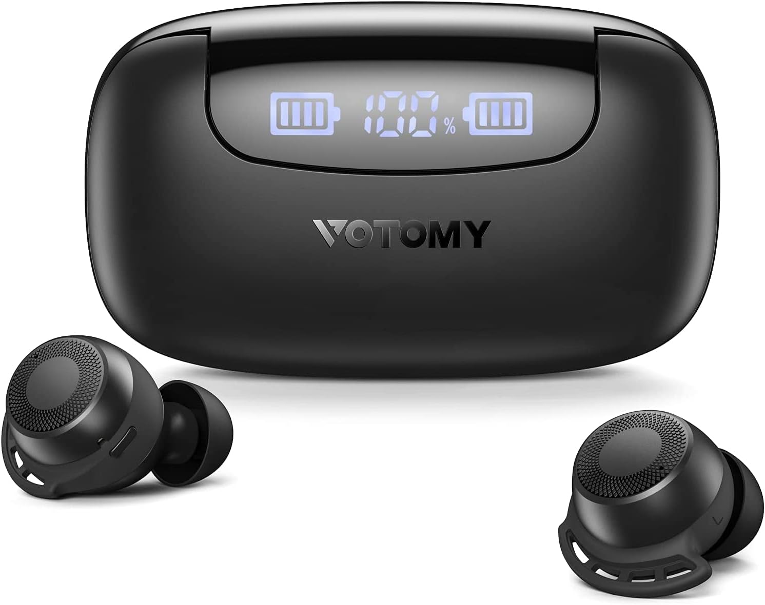 Wireless Earbuds, Votomy SoloPods S1 Sport Earbuds 100H Playback with IPX8 Waterproof, Workout Earbuds, Wireless Earbuds with Microphone, Deep Bass, Display Charging Case, Touch Control Pack of 2