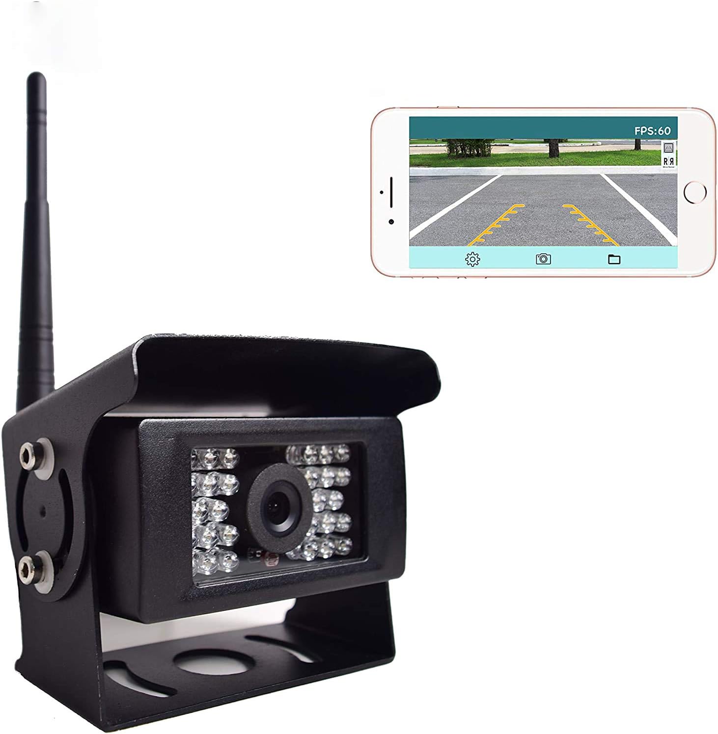 Digital Wireless Backup Camera for Truck RV Camper Vans Trailer, WiFi Rear View Cam 28 IR Lights Night Vision Waterproof Work for iOS Android Tablet, Transmission Distance Upto 100FT, 12-24V