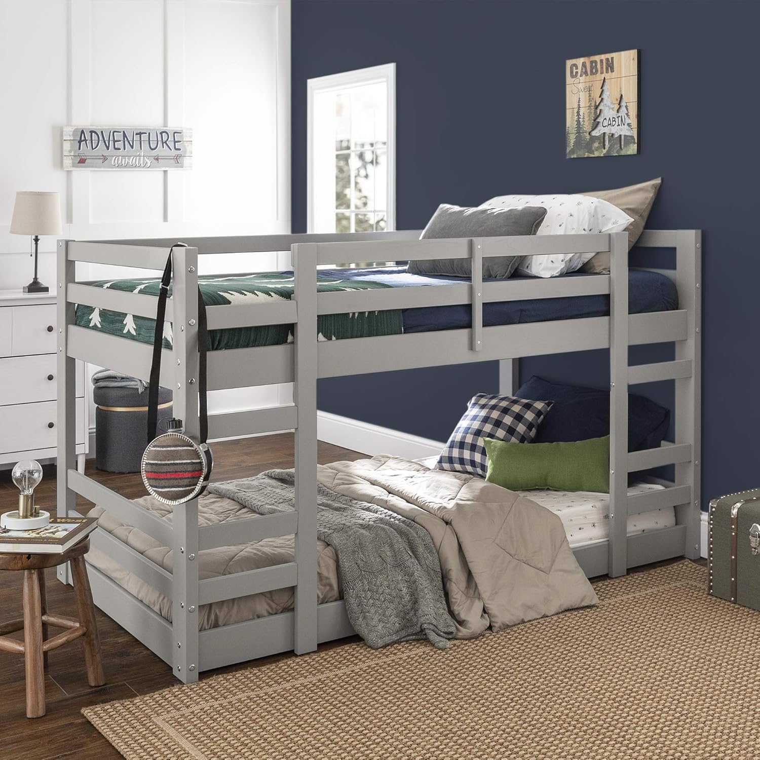 Walker Edison Alexander Classic Solid Wood Stackable Jr Twin over Twin Bunk Bed, Twin over Twin, Grey