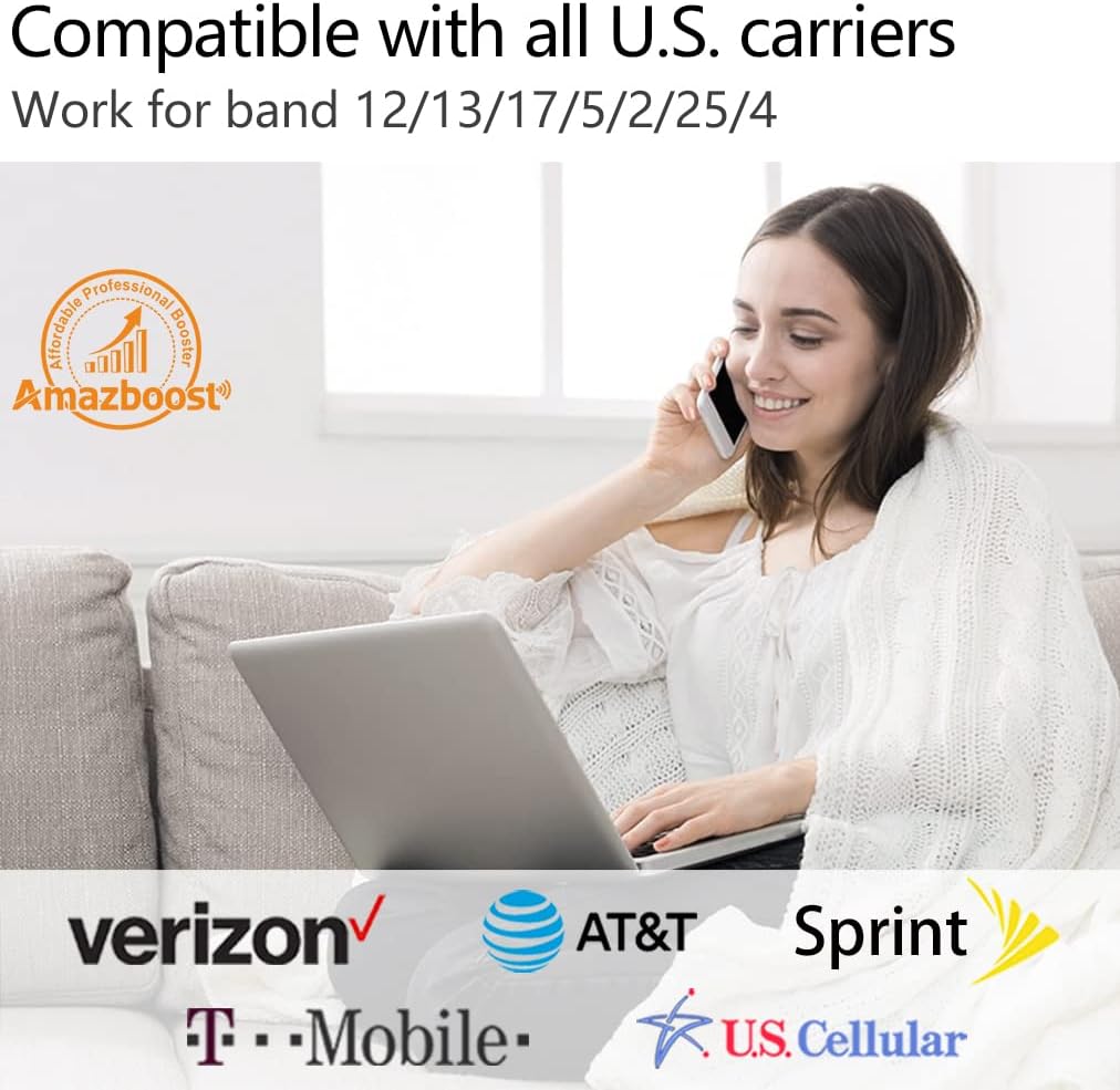 Amazboost A4 Cell Phone Booster for Home, Full Band Cell Phone Signal Booster kit ,Up to 5,000 sq ft, Boost 2G/3G/4G/5G LTE Data, Compatible with All US Carriers, FCC Approved