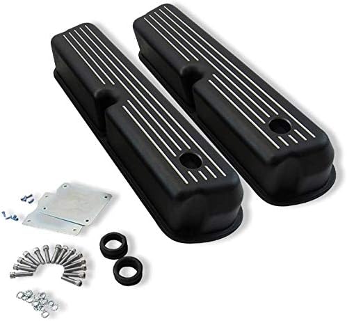 DEMOTOR PERFORMANCE 5.0L Aluminum Valve Covers Ball Milled W/Hole Black for SBF