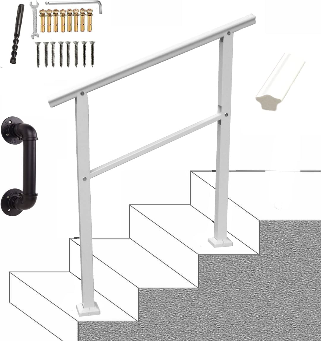 AZUIZUIF White Stair Handrail 3ft Railing 3 Steps Transitional Handrail for Patio, Balcony, Porch, Garden, Residential Building, Commercial Office Building, Hotel, Garage