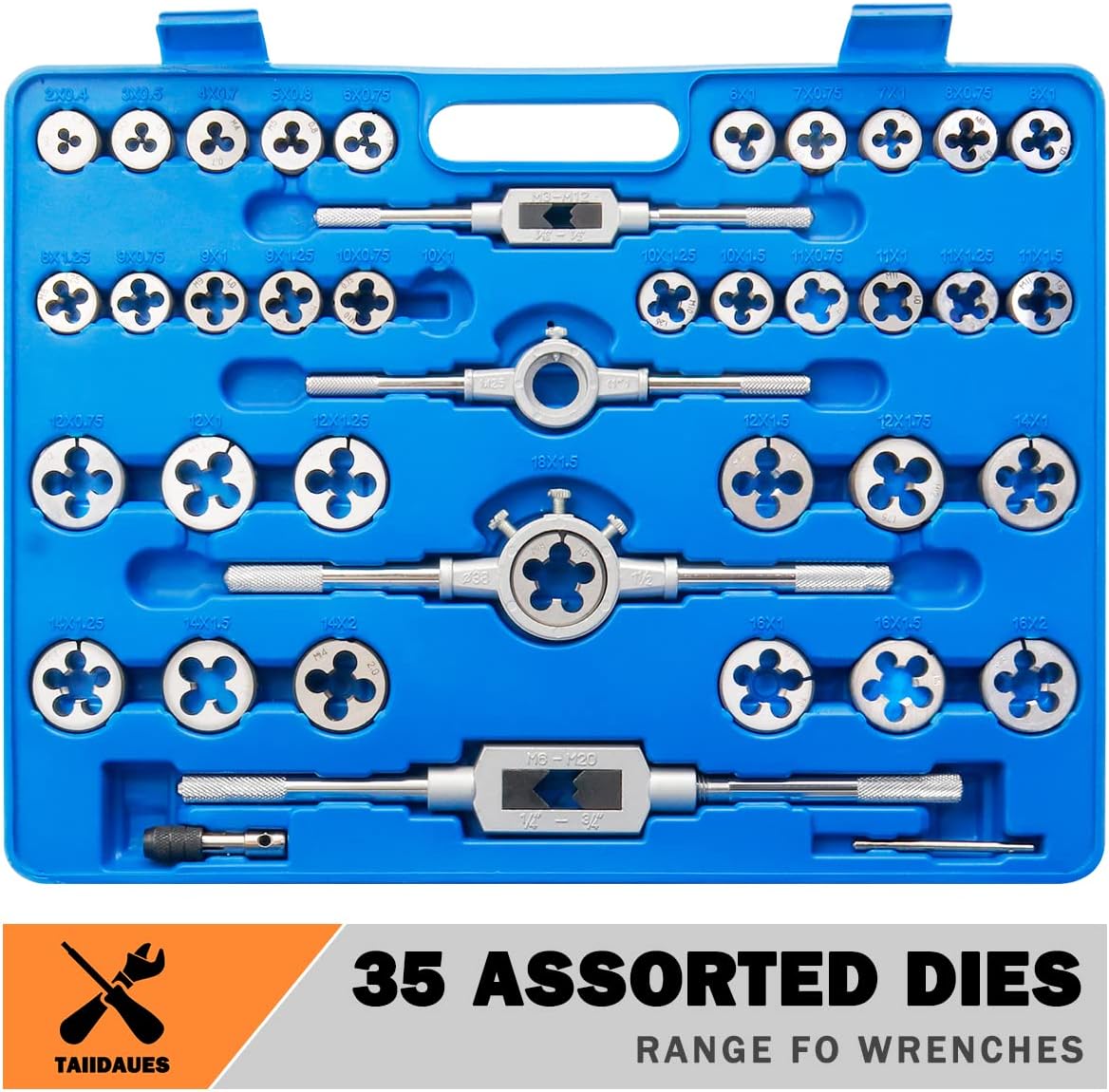 Taiidaues 110 Piece Hardened Alloy Steel Metric Tap And Die Threading Tool Set, SAE Standard Metric Tap Die Set for Cutting External and Internal Threads - With Storage Case Pack of 2