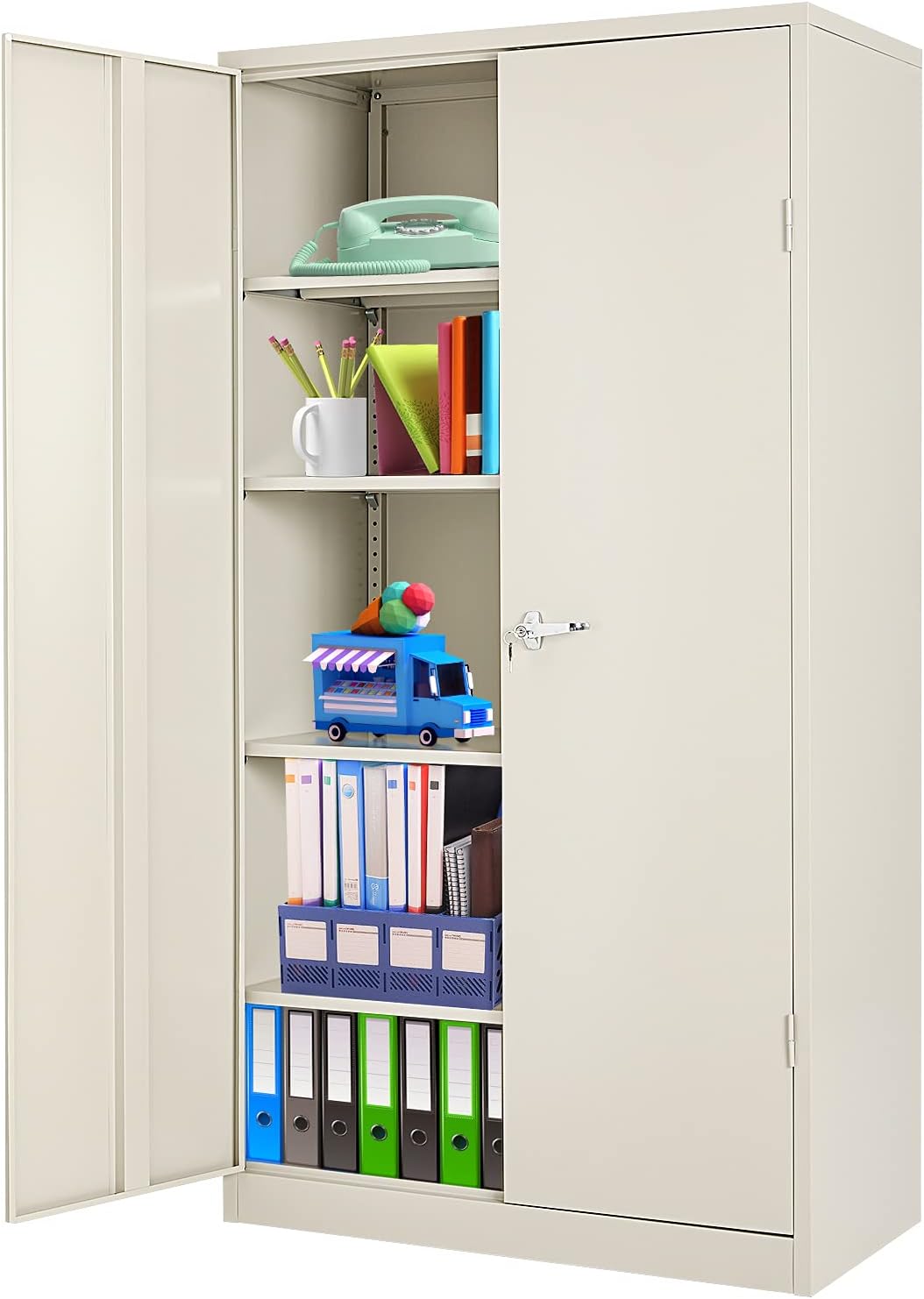 GREENVELLY Locking Metal Cabinet with 2 Doors, Tall Steel Storage Cabinet with 4 Adjustable Shelves,72” Lockable Metal Welded Storage Cabinet Lock for Office, Garage, Kitchen,Laundry Room (Black)