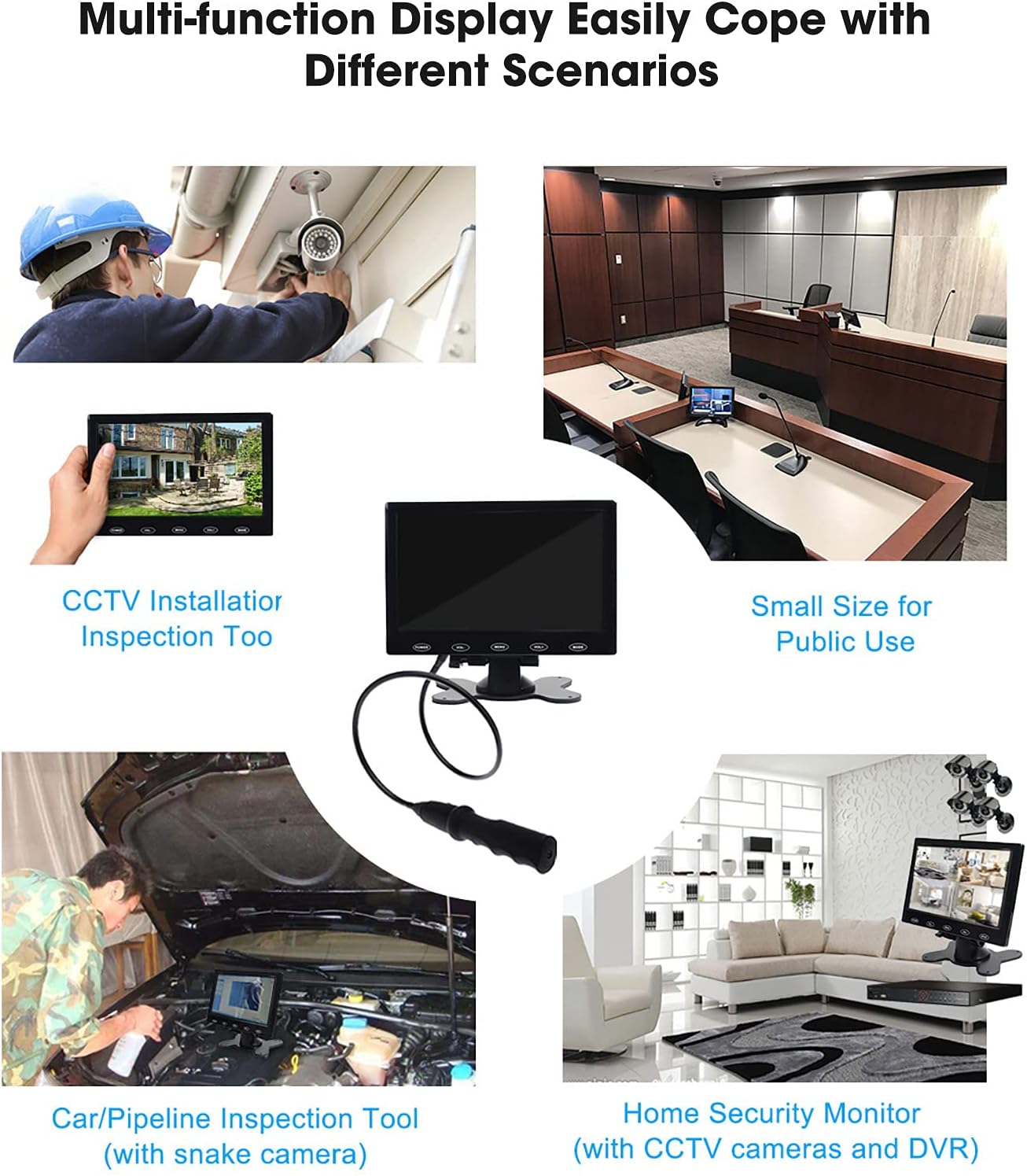 Topiacam 10.1 Inch Ultra-Thin Security CCTV Computer Monitor 1024x600 Resolution Touch Buttons Video and Audio LED Color Display Screen AV/VGA/HDMI Input with Remote Control Pack of 2