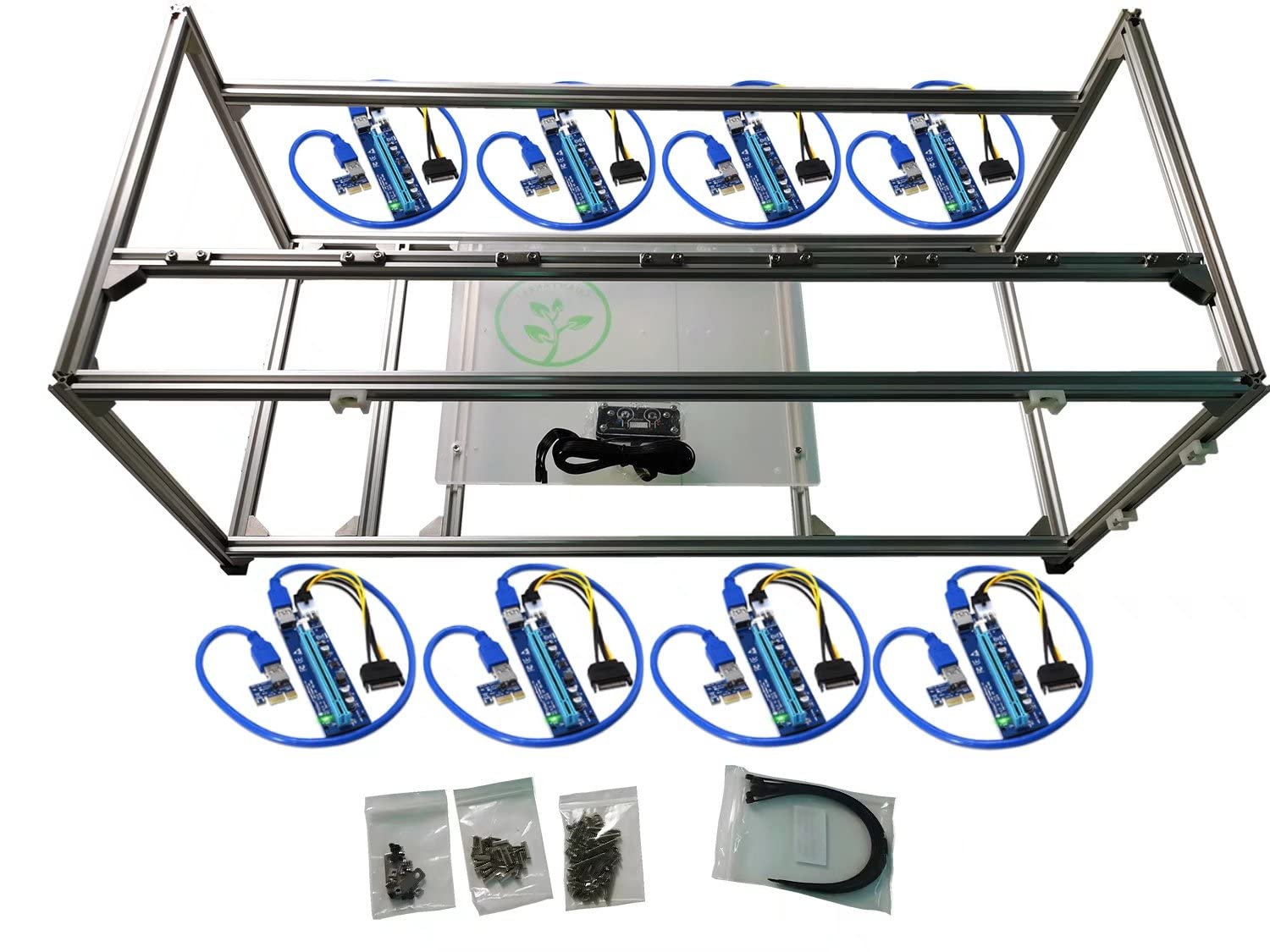 BitMinerex Mining Rig Frame Open Case, 8 PCIe Risers Included