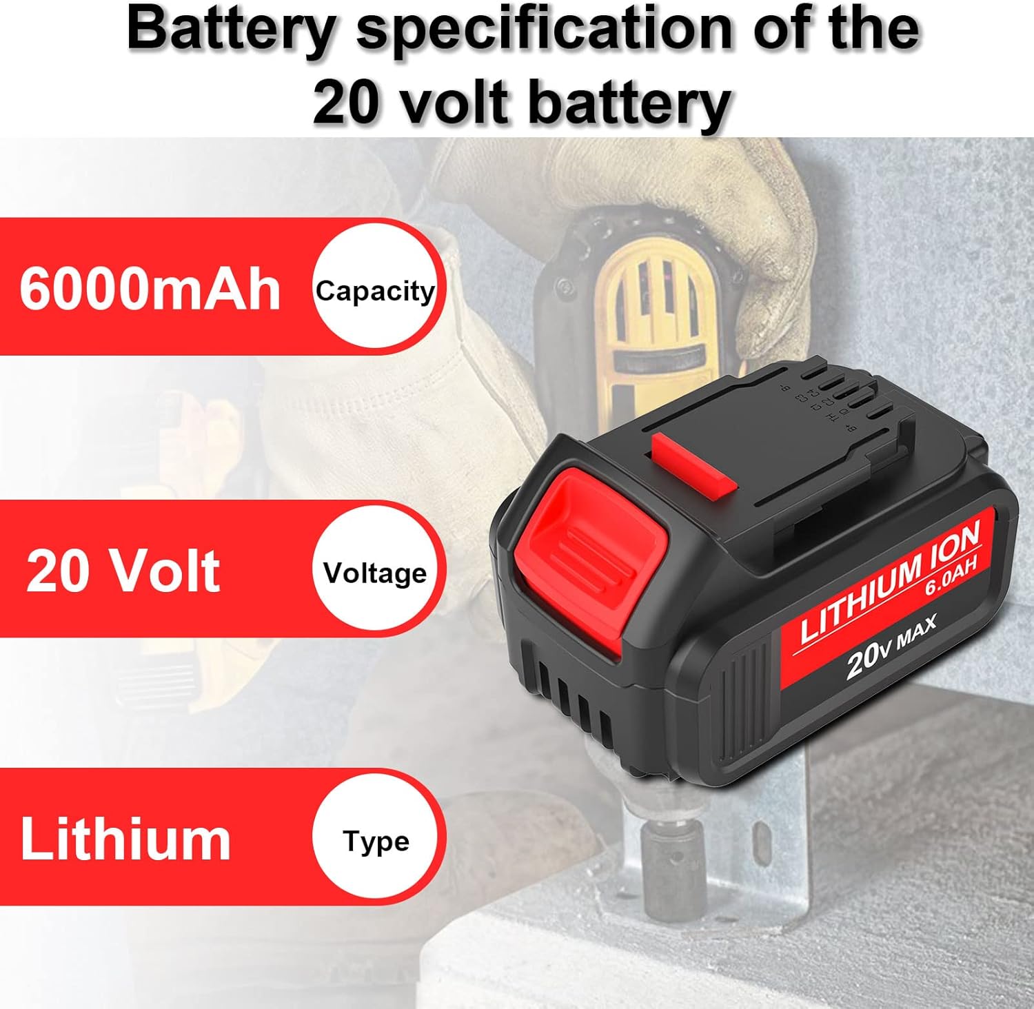2-Pack 20Volt 6.0Ah Replacement Battery Compatible with Dewalt 20V Battery MAX DCB205 DCB206-2 DCB205-2 DCB204 DCB203 DCB201 DCD/DCF/DCG/DCS Series Pack of 2