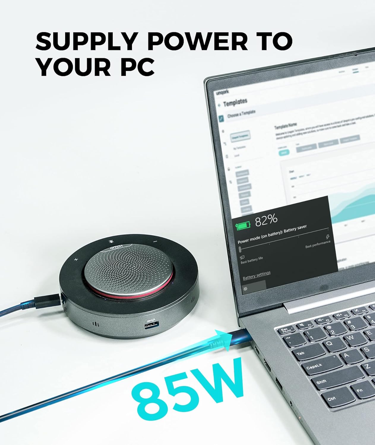 Conference Speaker, 4X Noise-canceling Mic, Enhanced 360° Voice Pickup, 4K@60Hz Video Resolution, AGC Voice Balance, Full-Duplex, with USB-C Docking Function Supply Power to PC