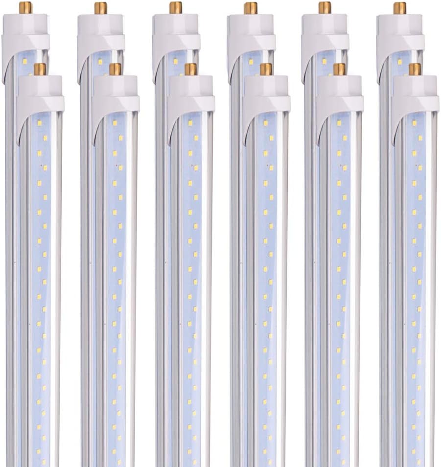 Barrina 8 Foot LED Bulbs, 44W 5500lm 6500K, Super Bright, T8 T10 T12 LED Tube Lights, FA8 Single Pin LED Lights , Clear Cover, 8 Foot LED Bulbs to Replace Fluorescent Light Bulbs (Pack of 12)