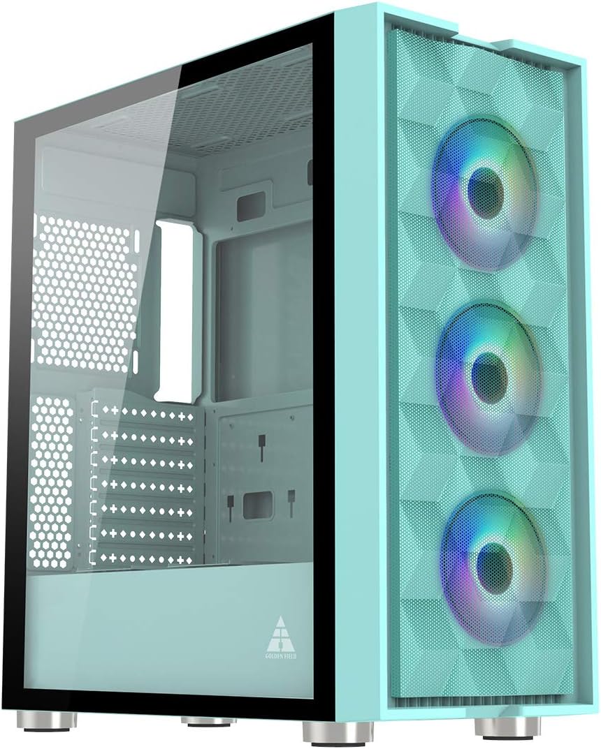 GOLDEN FIELD MAGE-P Computer Case Gaming PC ATX/MATX/ITX Case Mid Tower & 3 Fans Tempered Class Side Panel, Mesh Front Panel (Pink)