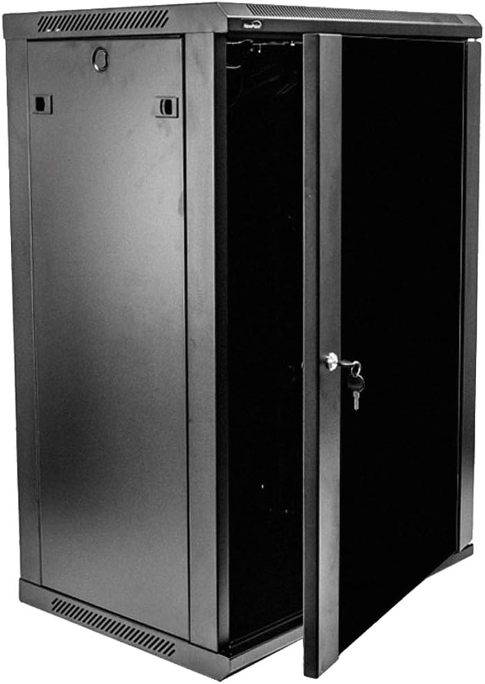 NavePoint 18U Deluxe IT Wallmount Cabinet Enclosure 19-Inch Server Network Rack with Locking Glass Door 16-Inches Deep Black with Shelves