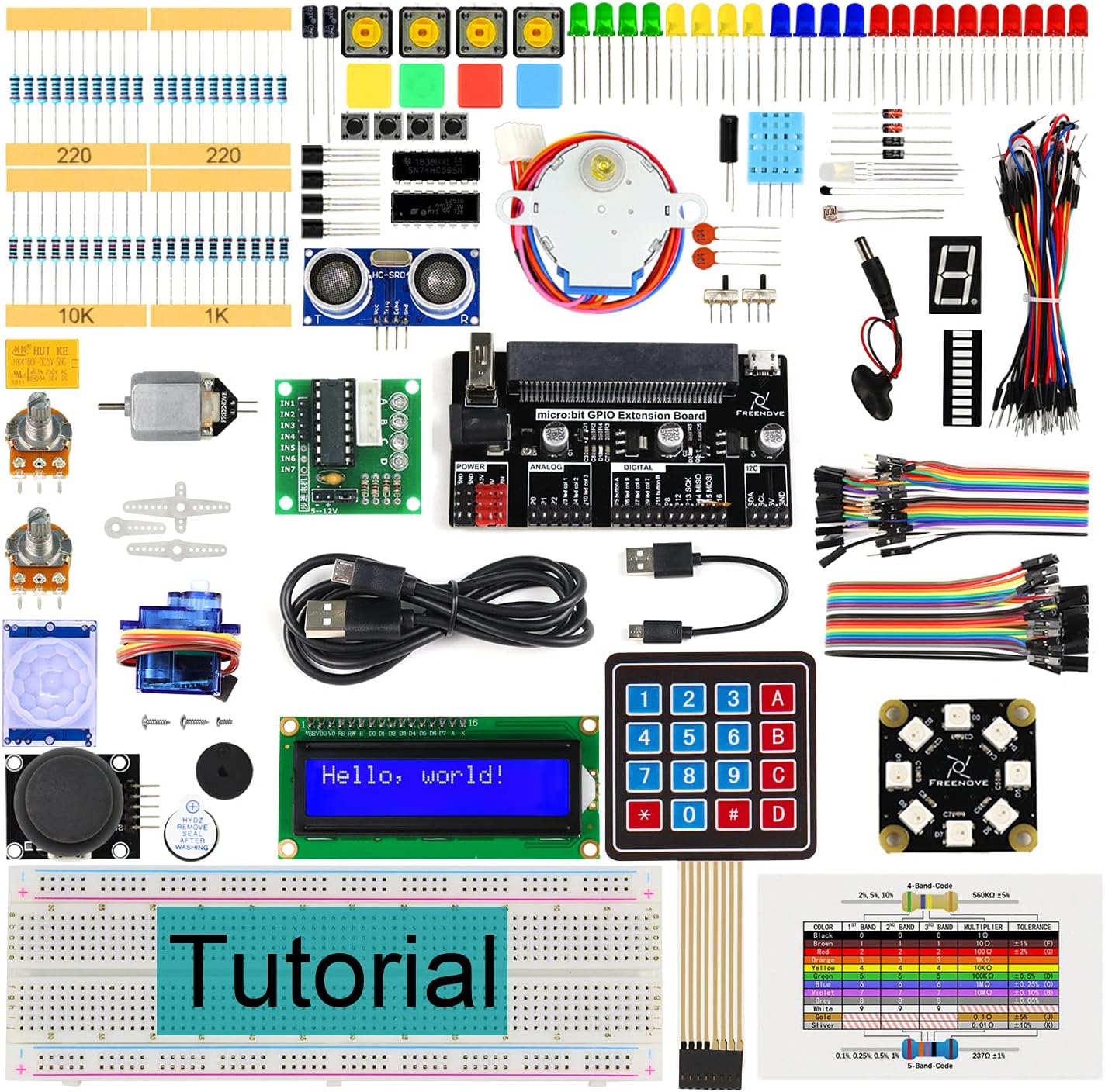 FREENOVE Ultimate Starter Kit for BBC Micro:bit (Not Contained, Work with V1 & V2), 305-Page Detailed Tutorial, 224 Items, 44 Projects, Blocks and Python Code, Solderless Breadboard Pack of 2