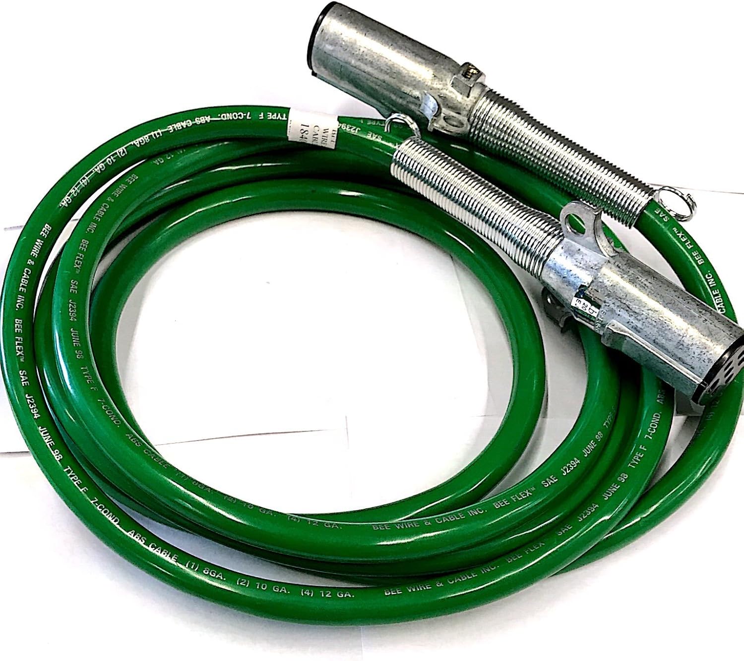 15 Ft, 7 Way Plug, ABS Straight Cable Assembly, Green, 4/12, 2/10, 1/8 Gauge Cable, Made in USA