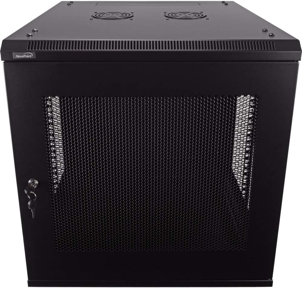 NavePoint 12U Deluxe IT Wallmount Cabinet Enclosure 19-Inch Server Network Rack with Locking Perforated Door 24-Inches Deep Black