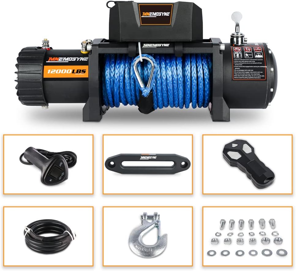 12000LBS Synthetic Rope Winch. Load Capacity Electric Winch Kit,Waterproof IP67 Electric Winch with Hawse Fairlead, Corded Control Recove,Waterproof Off Road Winch for Jeep,Truck,SUV