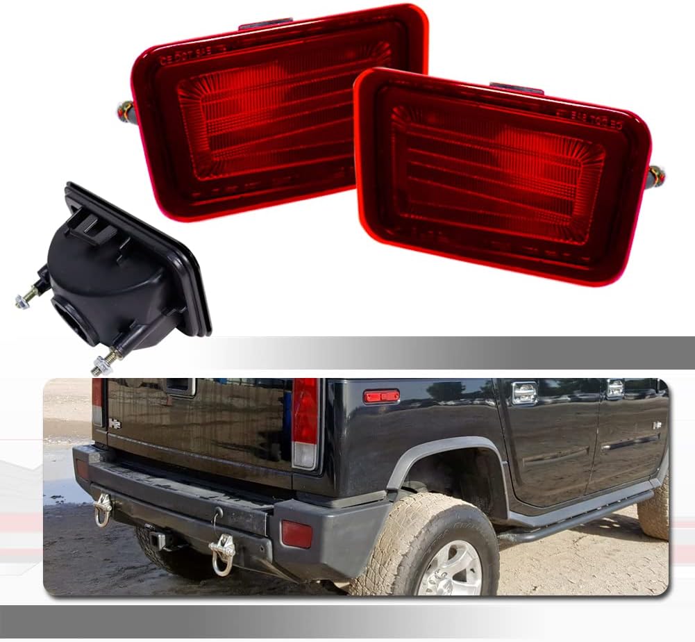 Tonsya For 2005 2006 2007 2008 2009 Hummer H2 Rear Bumper Reflectors Tail Light Housings Replacement Red Lens Pack of 2