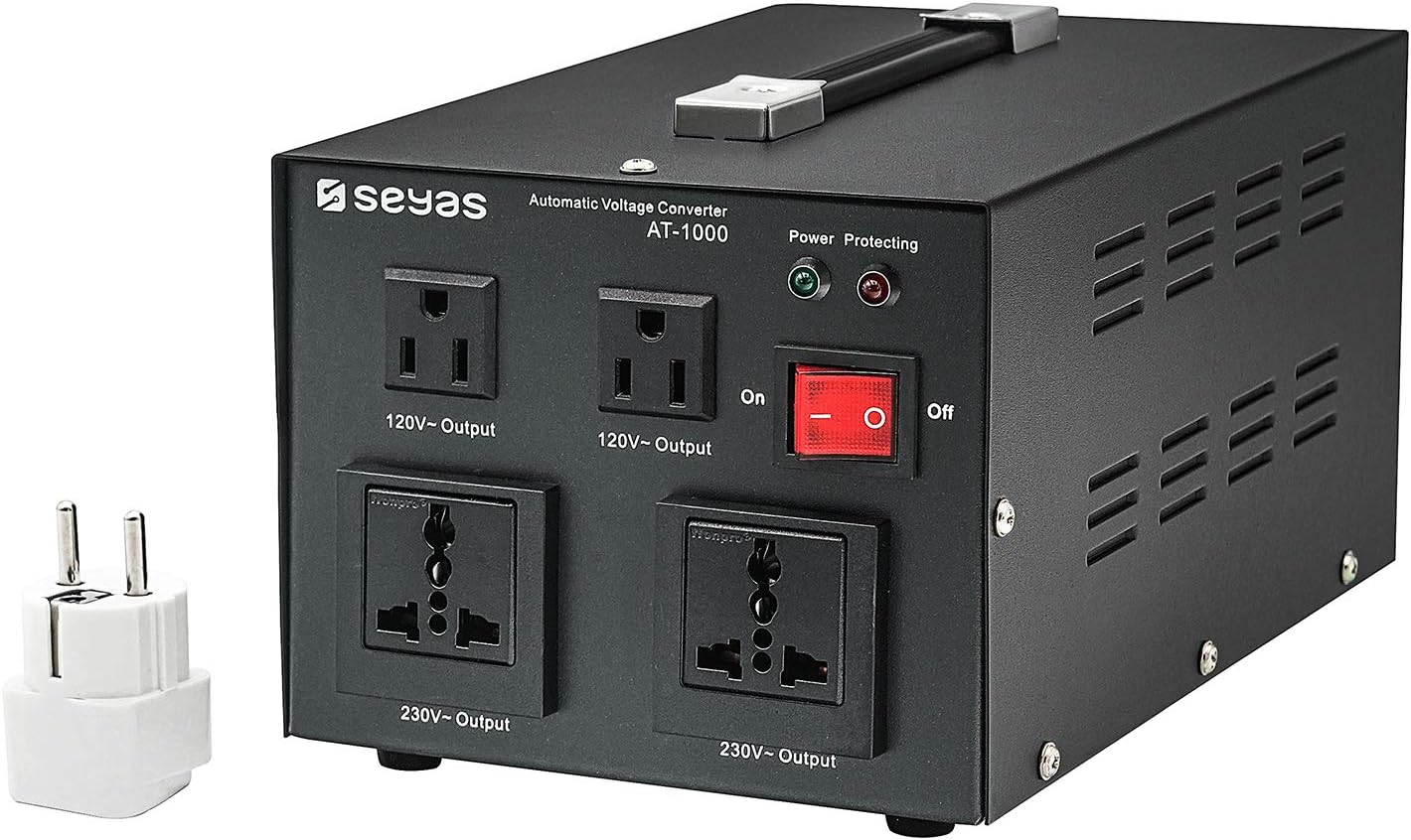 SEYAS 1000W Auto Step Up & Step Down Voltage Transformer Converter, 110-120 to 220-240 Volts, Soft Start & Full Load, 7x24hrs Continous Run, Circuit Breaker Protection, U.S. Patent No. US9225259 B2 Pack of 2