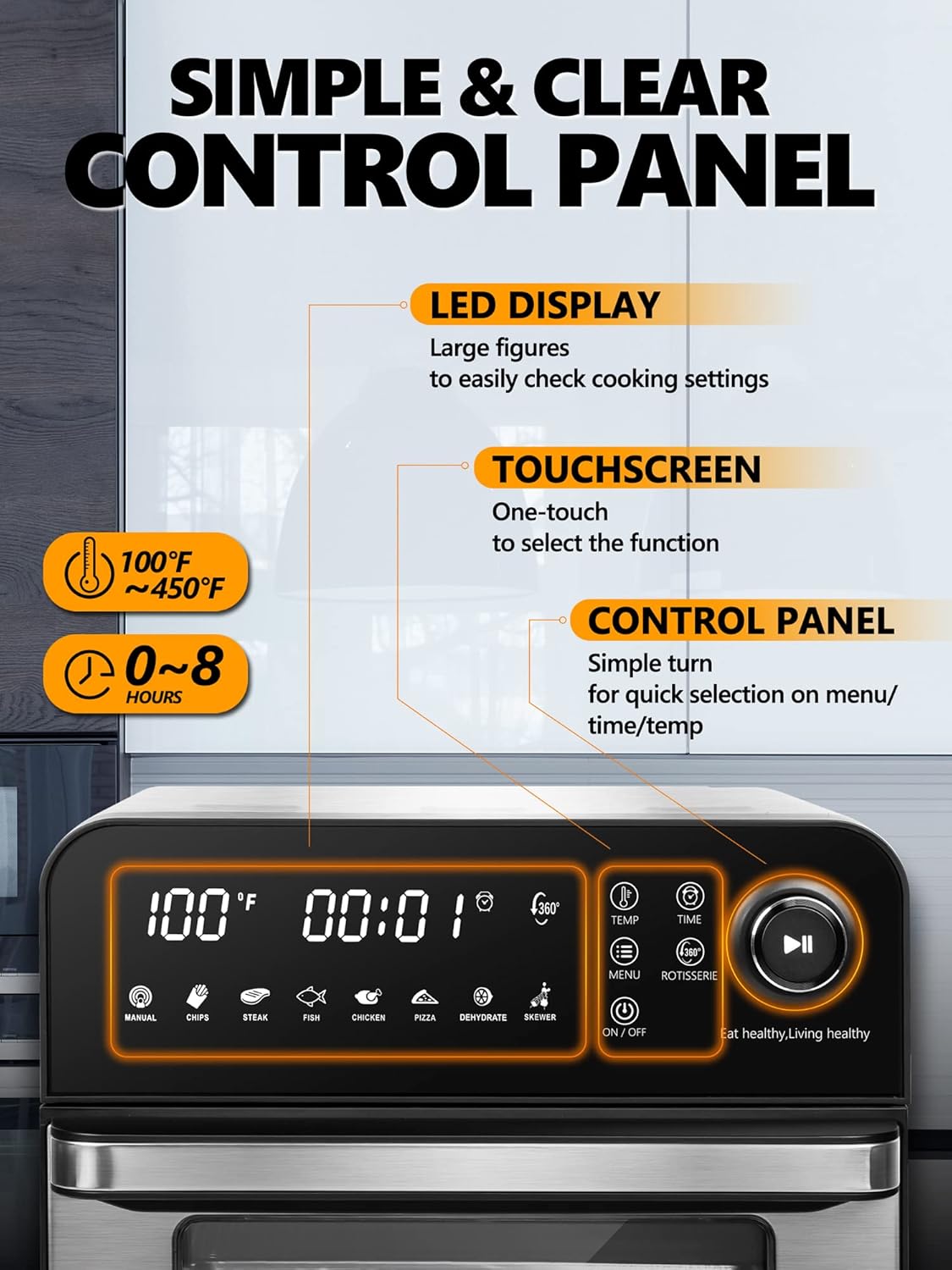 MICHELANGELO Air Fryer Oven Combo 16 Quart, Airfryer Toaster Oven Countertop, 7-in-1 Stainless Steel Air Fryer Oven with Rotisserie and Racks, Dehydrator, Digital Screen, 8 Accessories Included