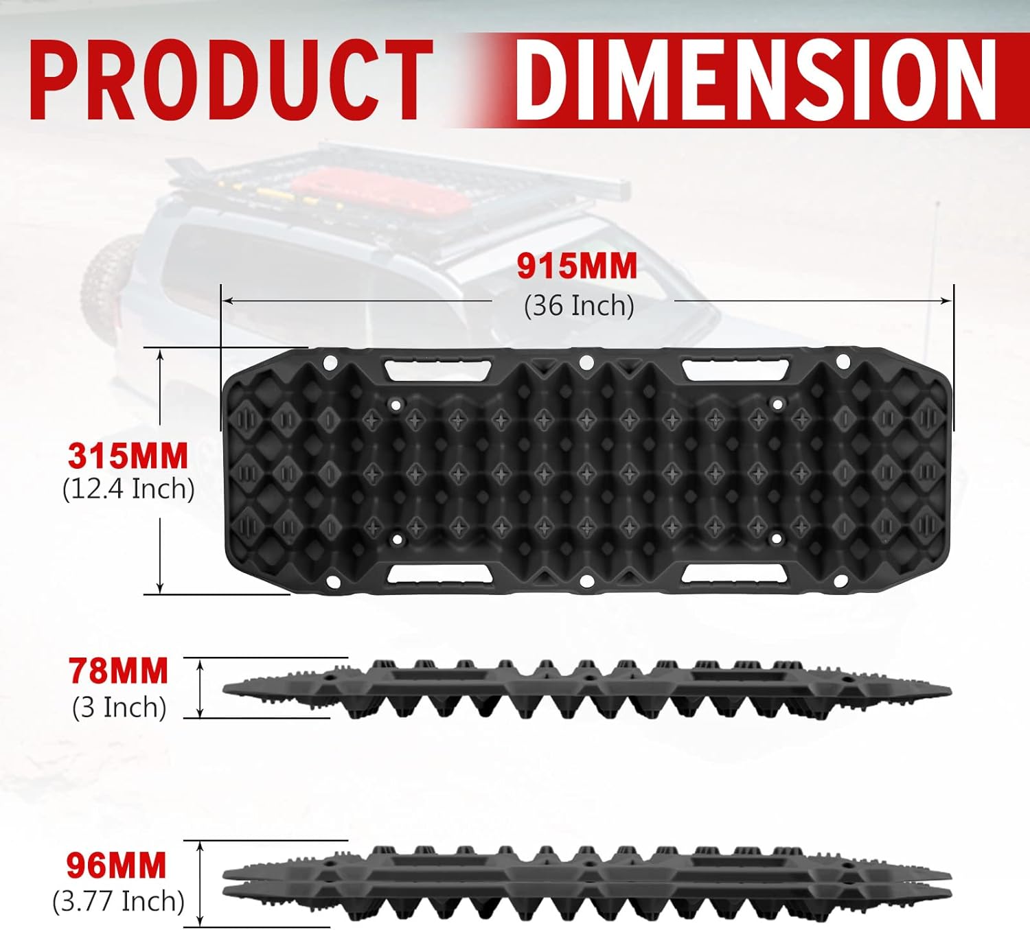 BUNKER INDUST Off-Road Traction Boards, Pair Recovery Tracks Traction Mat for 4WD Jeep Mud, Sand, Snow Traction Pads-Black Emergency Tire Traction Device