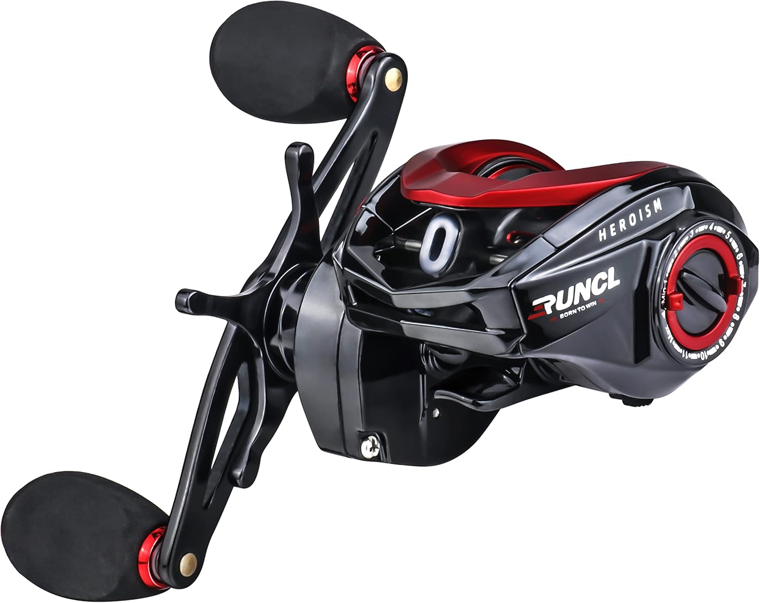 RUNCL Heroism Fishing Baitcasting Reels, 17.64LB Carbon Fiber Baitcasters, 7.3:1 Gear Ratio, 12 Levels Magnet Brake System, 7+1 BB, New Compact Design High-tech Innovation with Fish Bite Alarm System Pack of 2