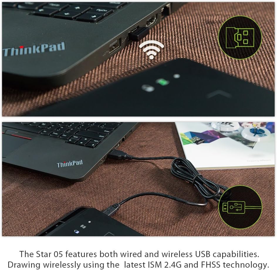 XP-Pen Star05 V2 Wireless 2.4G Graphics Drawing Tablets Digital Tablet Painting Board with Touch Hot Key and Battery-Free Passive Stylus Pack of 2