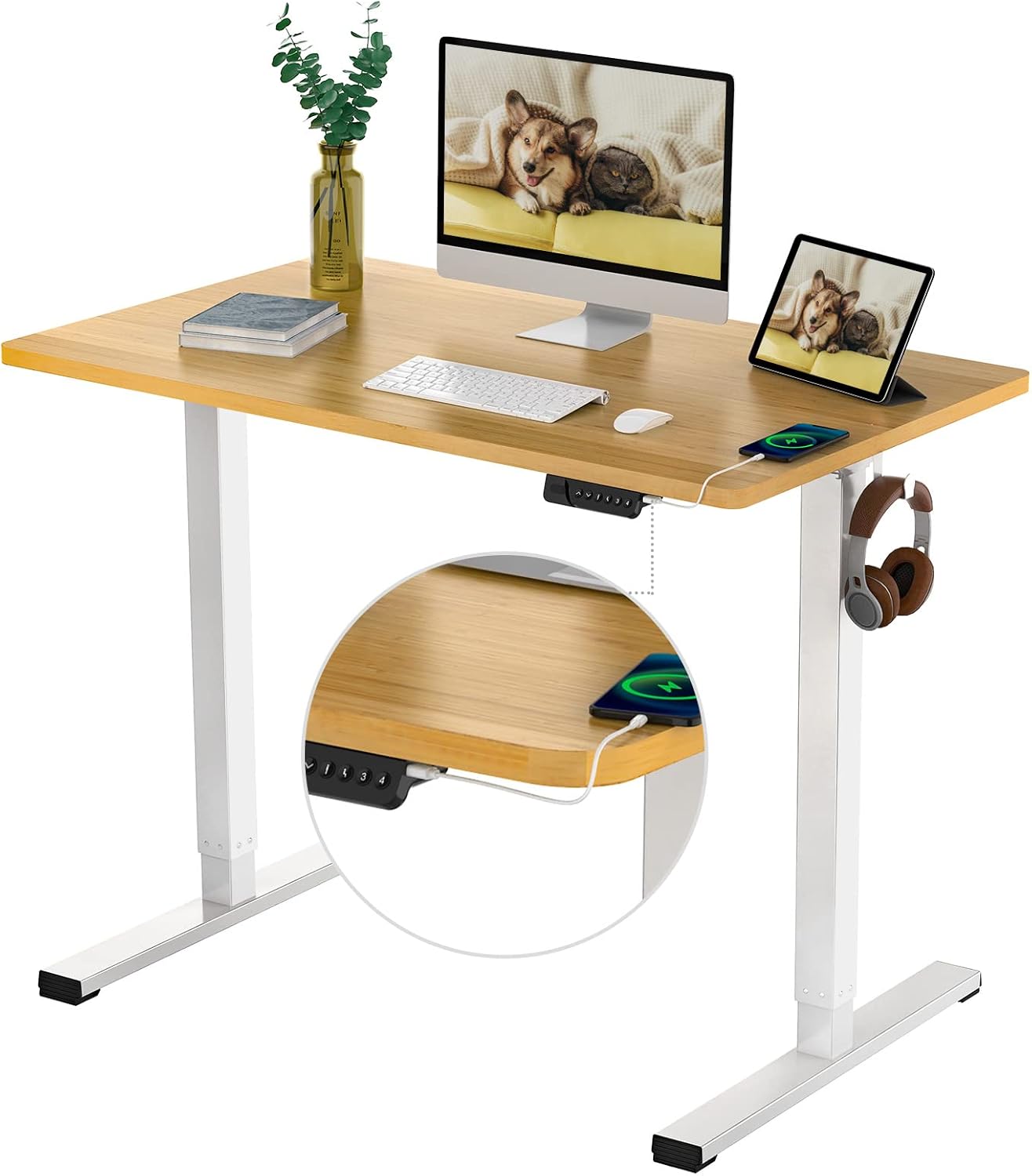 FLEXISPOT Quick Install Standing Desk EC9 Electric Height Adjustable Desk for Home Office 48 x 24 Inches Sit Stand Desk Whole-Piece Desk Board VICI(White Frame + 48