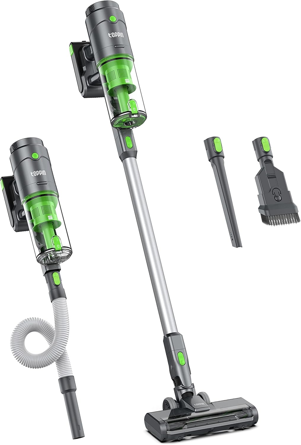 TOPPIN Cordless Stick Vacuum Cleaner - Perfect for Deep Clean Pet Hair, 24kPa Strong Suction, 40min Runtime, 8 in 1 Cordless Handheld Vacuum with Detachable Battery, 350W Brushless Motor