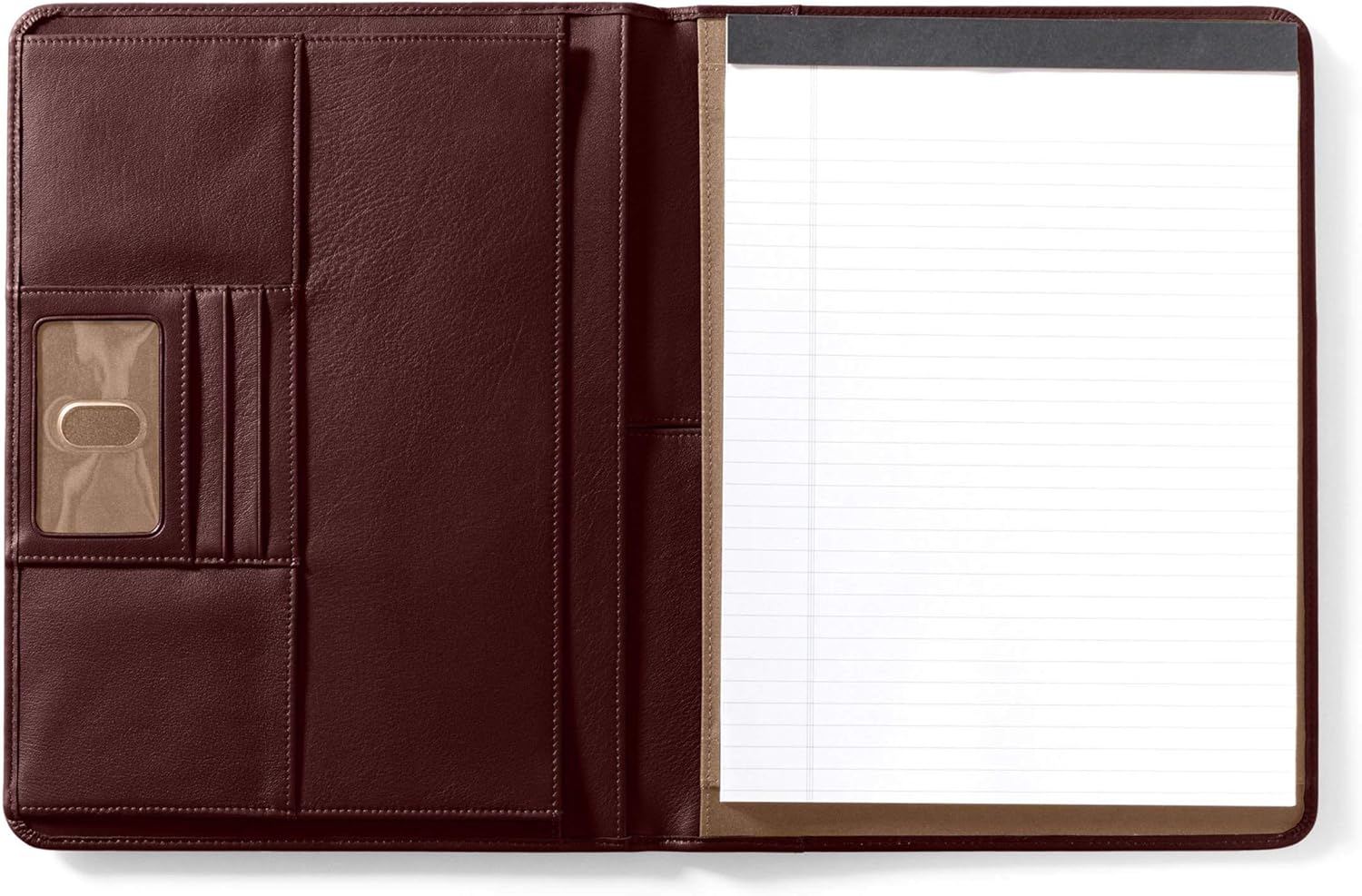Leatherology Cognac Full Grain Leather Deluxe Portfolio | Luxury Business Padfolio Portfolio for Executives | Ample Storage for Business Cards Resumes Documents | Leather Folder with Clear ID Window | Letter Size Notepad Included