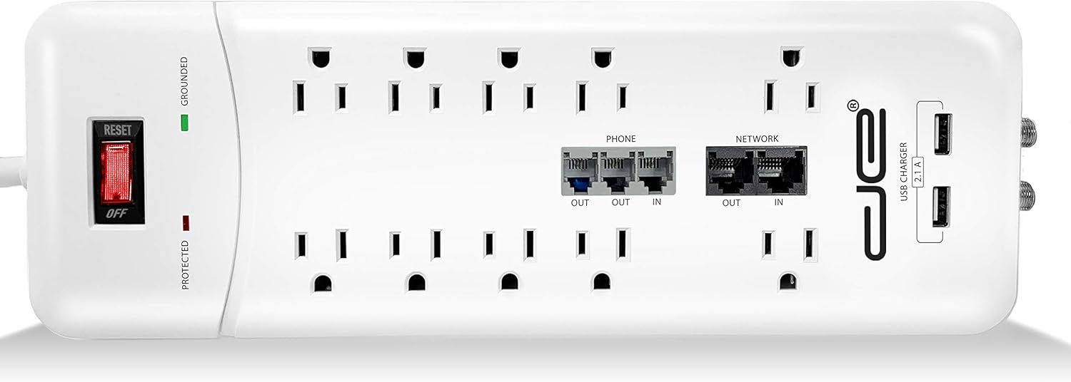Digital Energy 10-Outlet Straight Plug 3500 Joules Heavy Duty Surge Protector (15 FT, WHT) Pack of 2