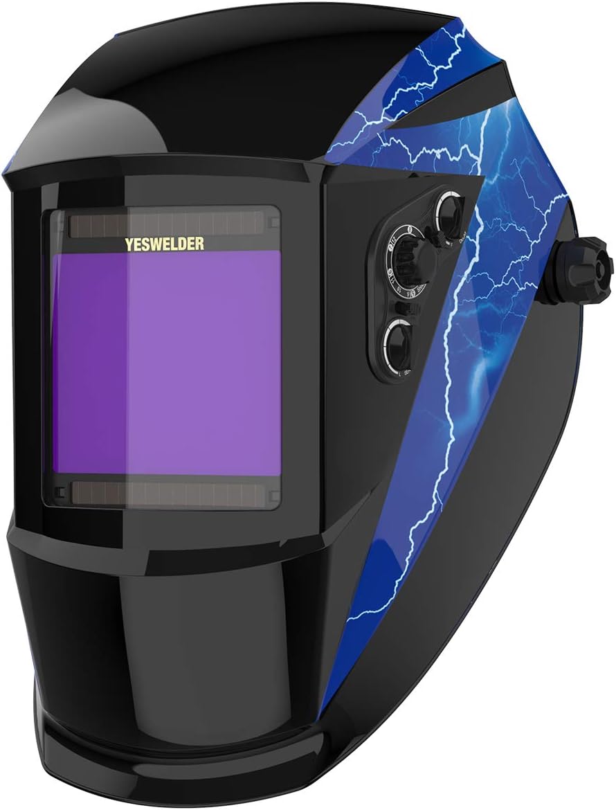 YESWELDER Large Viewing Solar Powered Auto Darkening Welding Helmet, True Color Highest Optical 1/1/1/1, 4 Arc Sensor Wide Shade 4/5-9/9-13 Welder Mask Hood with Grinding for TIG MIG MMA Plasma