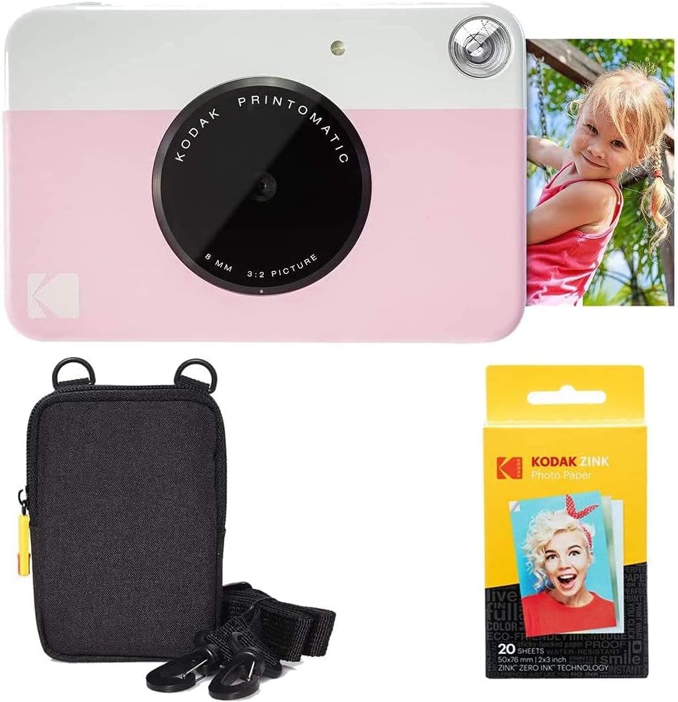 Kodak Printomatic Instant Camera (Green) Basic Bundle + Zink Paper (20 Sheets) + Deluxe Case Pack of 2