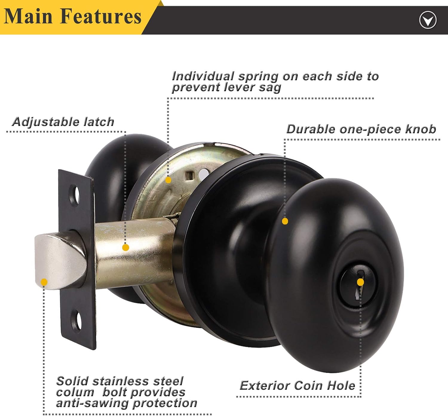 Probrico 5 Pack Door Knobs Privacy Locks for Bedroom Bathroom, Interior Doorknob Oval Ball Style, Black Finish, Universal Handle for Standard Doors Pack of 2