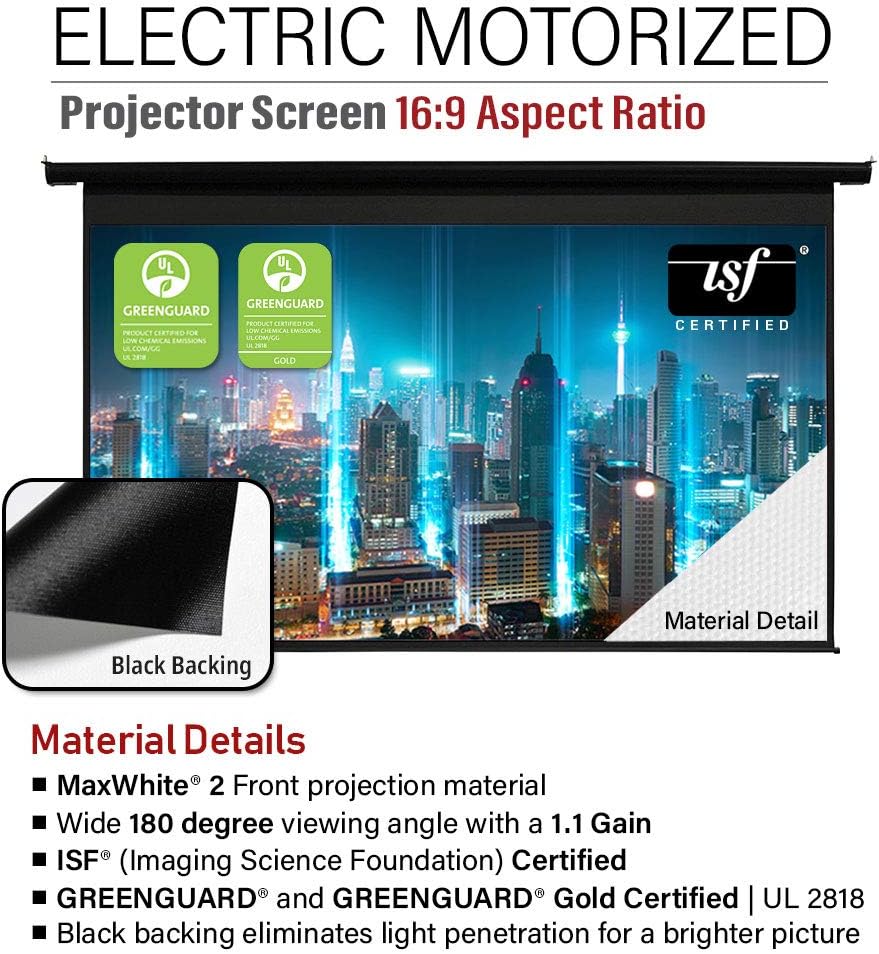 Akia Screens 150 inch Motorized Electric Remote Controlled Drop Down Projector Screen 16:9 8K 4K HD 3D Retractable Ceiling Wall Mount Black Projection Screen Office Home Theater Movie AK-MOTORIZE150H