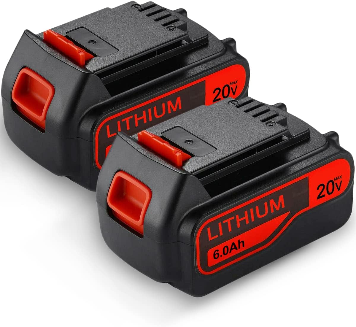 2 Pack 6.0Ah 20V Max Replacement Lithium Battery for Black and Decker 20Volt Max LBXR20 LB20 LBX20 LBXR2020 LBX4020 LB2X4020-OPE LBXR20-OPE Extended Capacity Battery Pack of 2