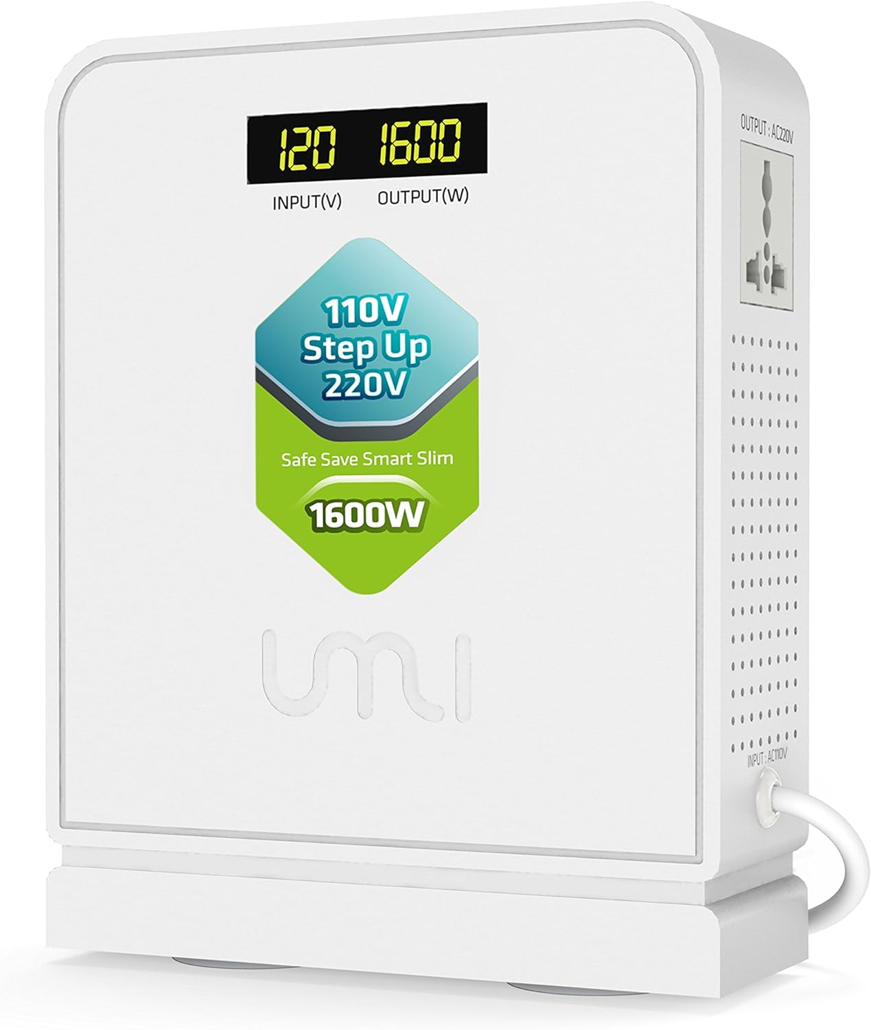 UMI 110V to 220V Step Up Voltage Converter 1600W for Euro and China Appliance with Toroidal Transformer, Dual displaying, Soft Start, Safety