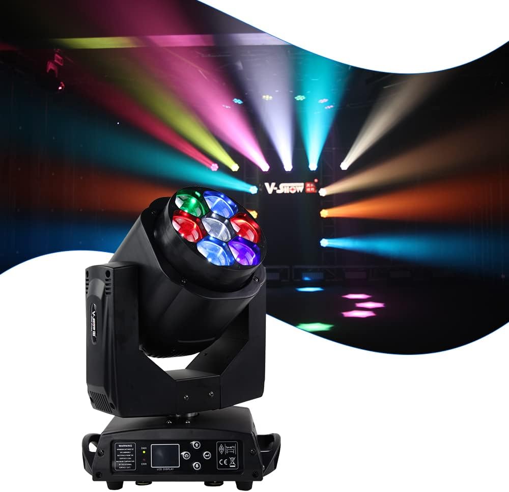 V-Show 7*15W 4in1 RGBW Mini Bee-Eyes Zoom Moving Head Light - Stage Moving Head,Led Zoom wash Moving Head Light for DJ Show Disco Lights (1pc)