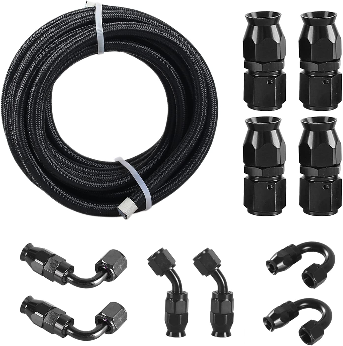GSTP 8AN PTFE E85 Hose Braided Fuel Line Fitting Kit 20FT Transmission Oil Cooler Line Nylon Stainless Steel Black