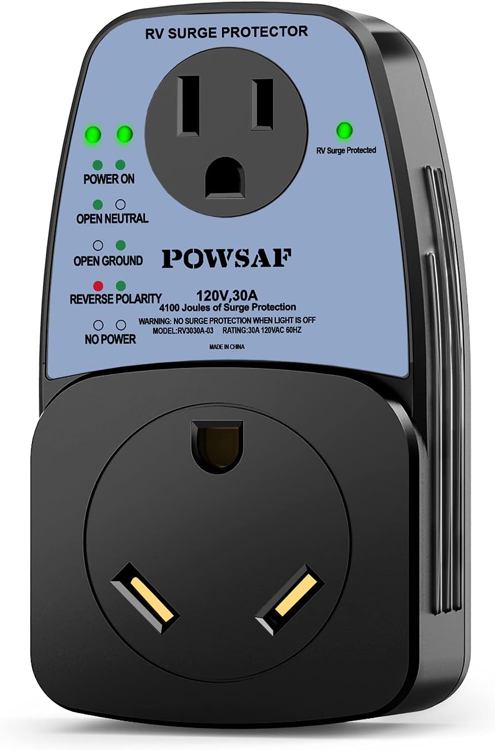 POWSAF rv Surge Protector, RV Electrical Adapter with 30 Amp Male to 30 Amp Female and 15 Amp Female Pack of 2