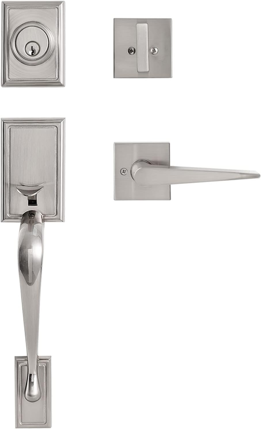 Natsukage Front Door Handle Set Heavy Duty Entry Door Lock Set Matte Black Entrance Handle Set with Lock, with Single Cylinder Deadbolt and Knob Handle, Reversible for Right & Left Handed Doors Pack of 2