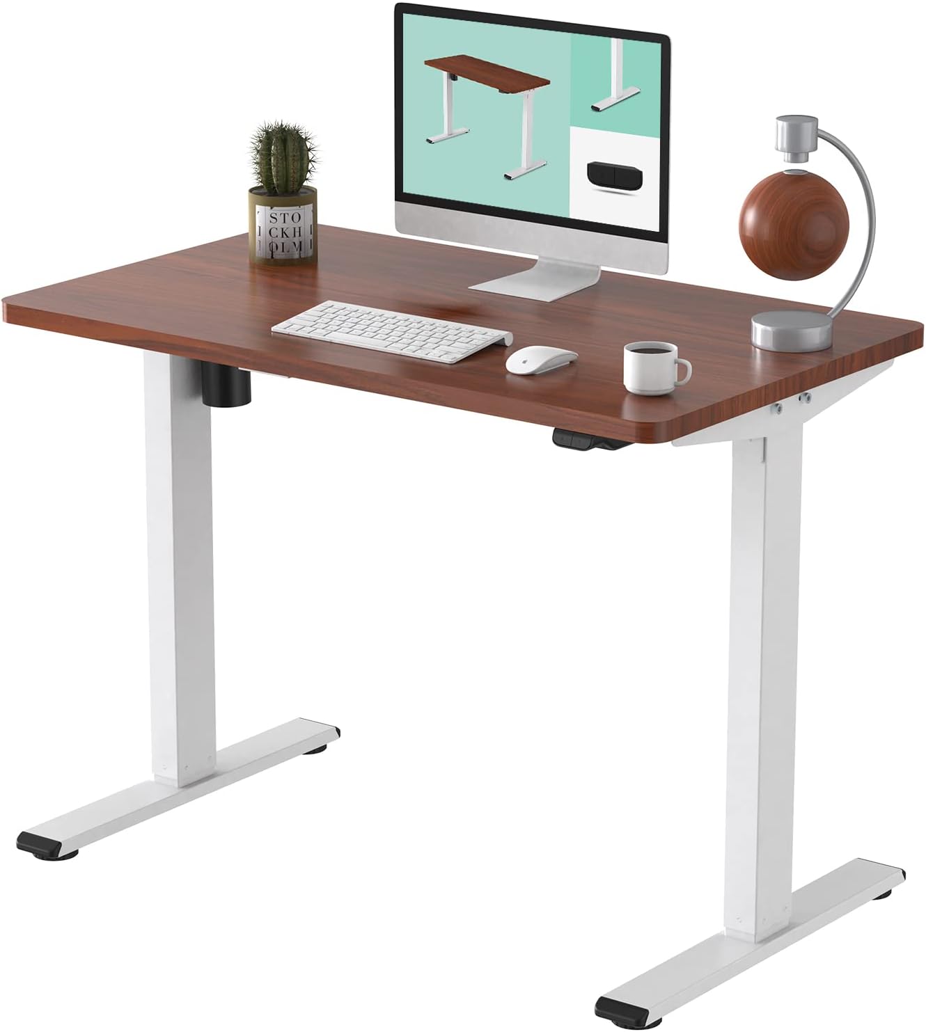 FLEXISPOT EC1 Electric White Standing Desk Adjustable Height Desk, 48 x 30 Inches Whole Piece Board Sit Stand Desk Home Office Workstation Stand up Desk (White Frame + 48 in White Top)