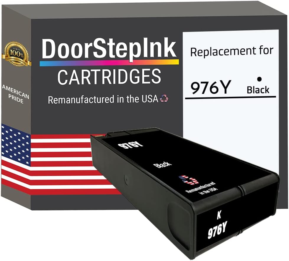 DoorStepInk Remanufactured in The USA Ink Cartridge Replacements for HP 976Y 976 Y 1 Black L0R08A for HP PageWide Managed P55250 dw P57750 dw PageWide Pro 500 552 dw MFP 577 dw MFP 577z