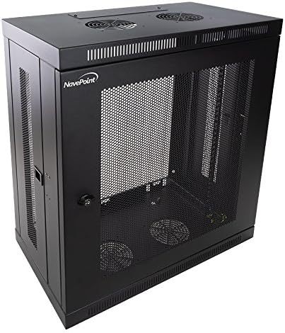 NavePoint 12U Wall Mount Rack 13 Inch Deep, Patch Panel Depth, Slim Enclosure, Perforated Cabinet Door Lock Black