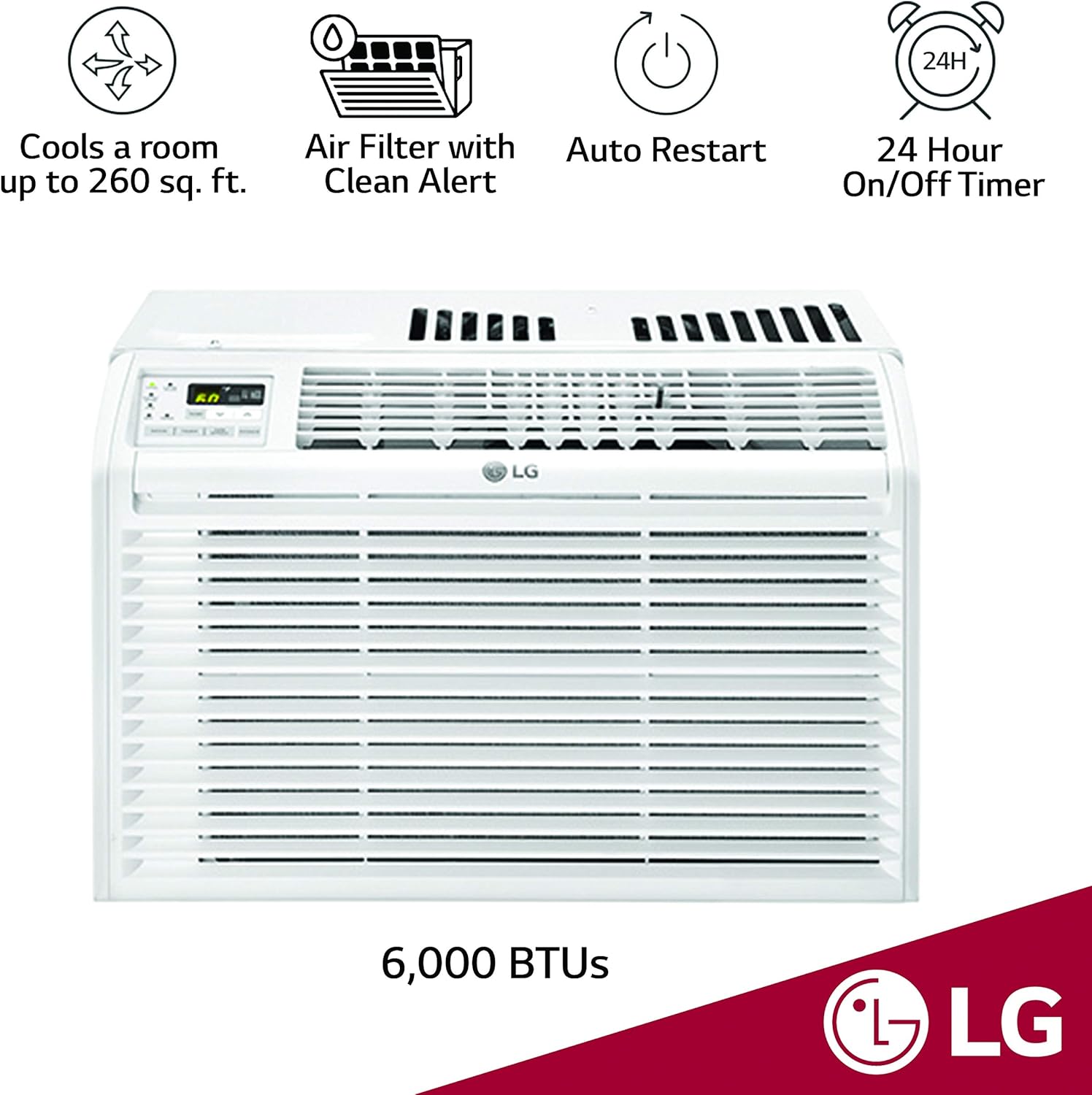 LG 6,000 BTU 115V Window Air Conditioner with Remote Control, 6000, White